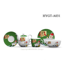 Decoración de Navidad FDA Aprobado porcelana 3PCS vajilla de forma redonda conjunto con diseño de Navidad